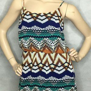 Bison Bisou Maxi Dress Sz 8 Boho Beac Aztec Print Spaghetti Strap Modest Summer
